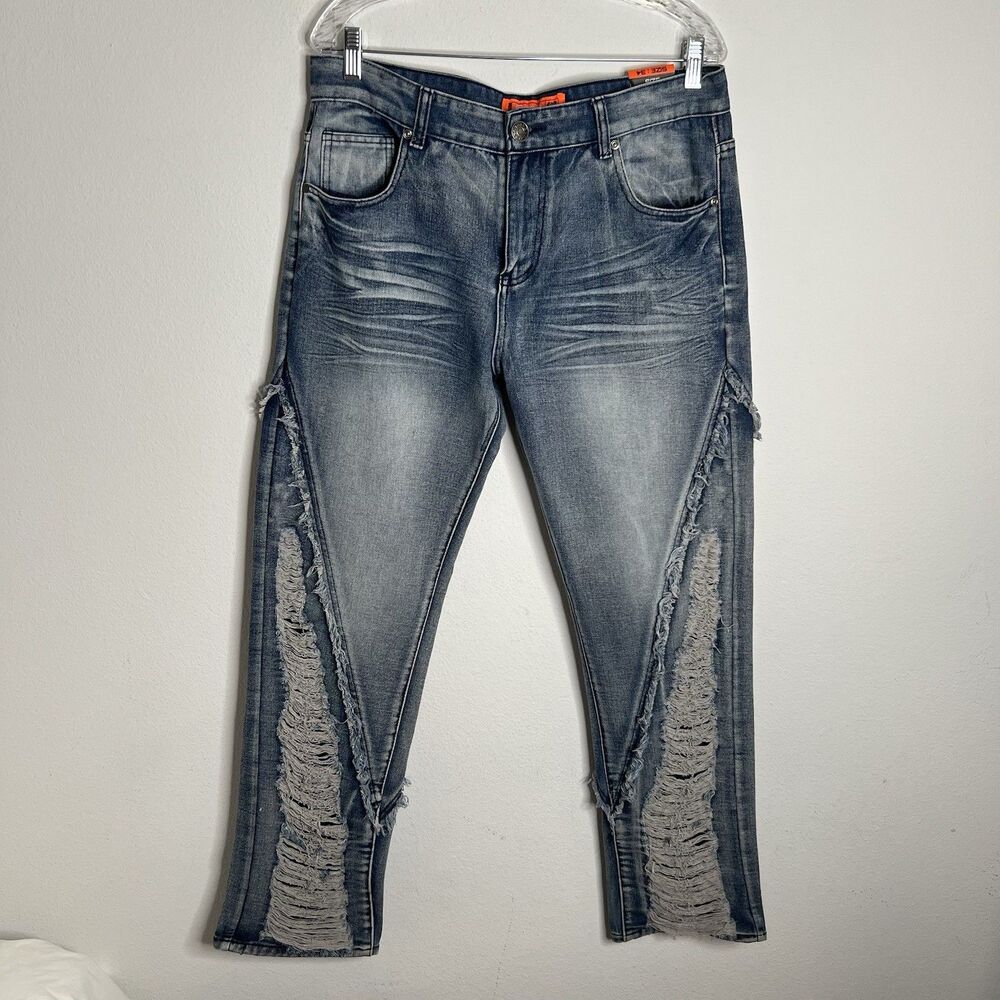 RGSTR  Straight Fit Denim Mens Jeans Blue Moto Ripped  distressed  Size 34